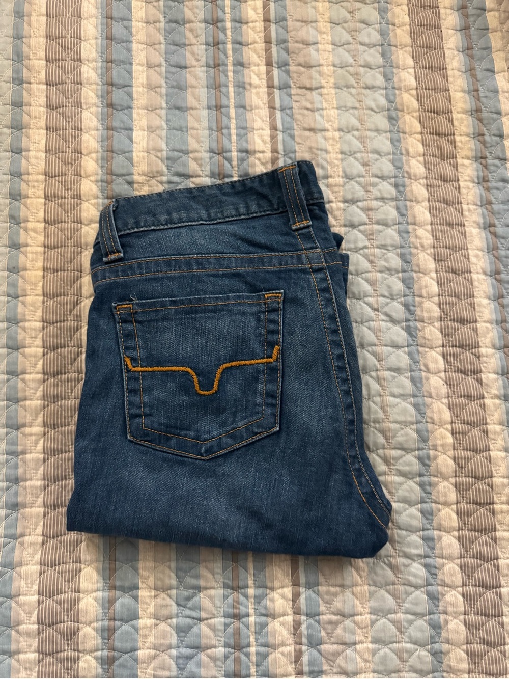 Kimes Ranch Blue Boot Cut Jeans with Gold Stitching